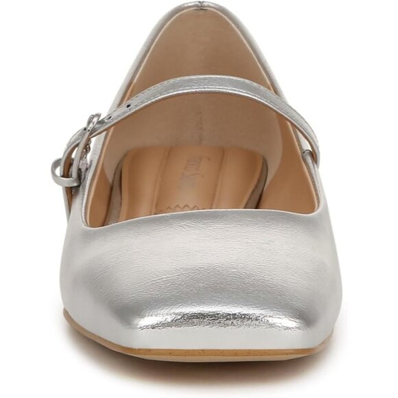 Franco Sarto Womens Silver Metallic Faux Leather Tinsley Mary Jane Ballet Flats - Picture 2 of 9